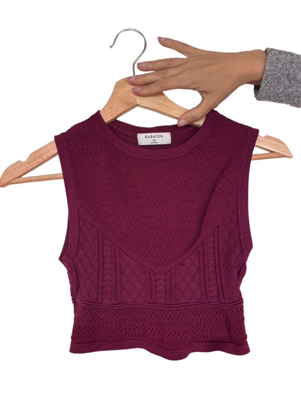 Babaton Plum Textured Knit Sleeveless Crop Top